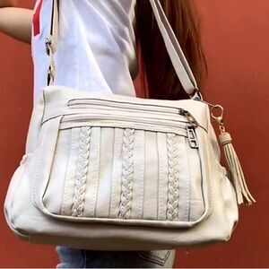 Purses for Women Pocketbooks Soft PU Leather Beige Handbag